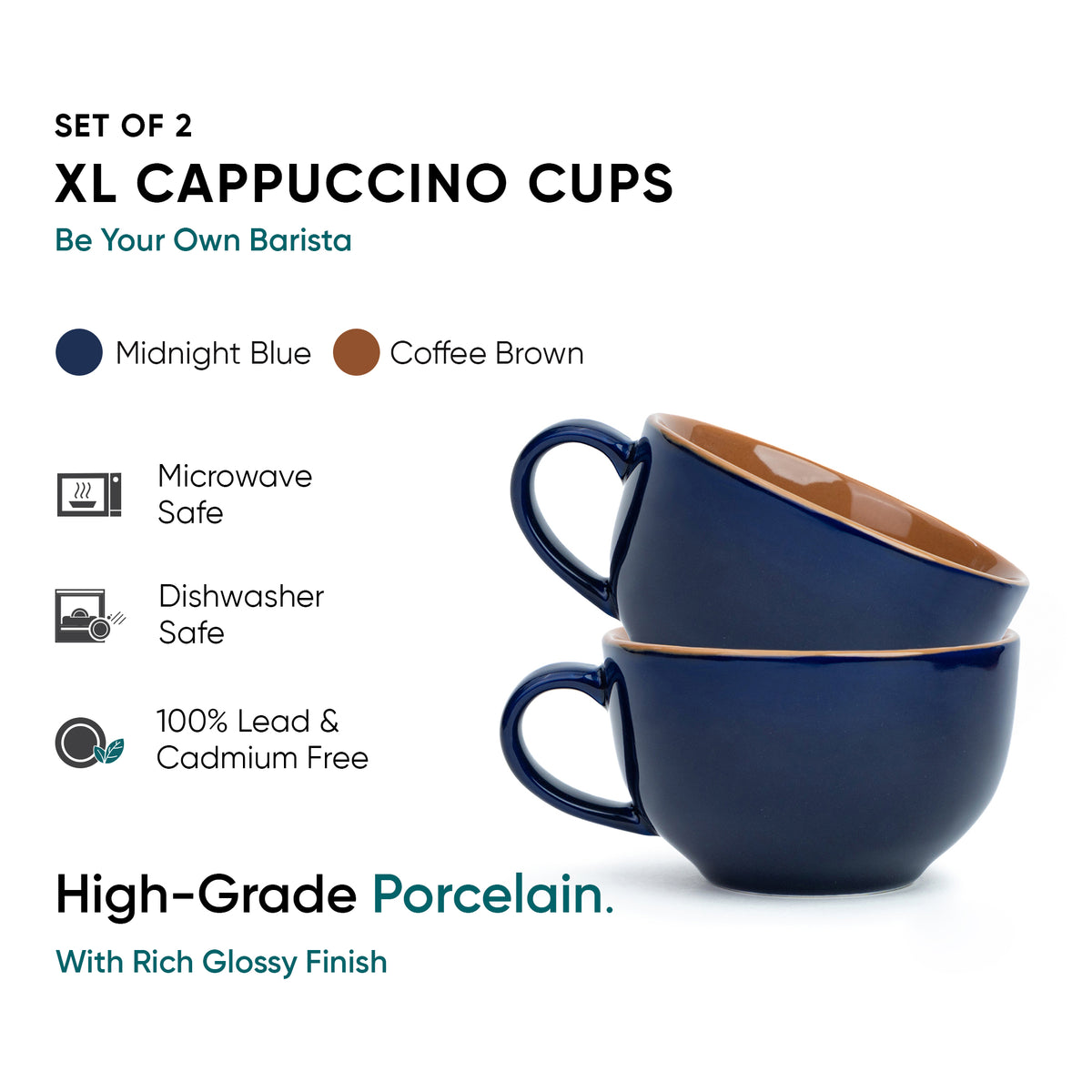 Large Ceramic Coffee Cup Set | 320ml | XL Cuppa Collection | Glossy Finish