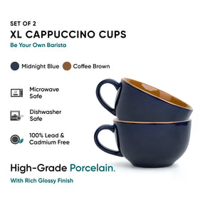 Large Ceramic Midnight Blue Coffee Cup Set of 2 | 320ml | XL Cuppa Collection