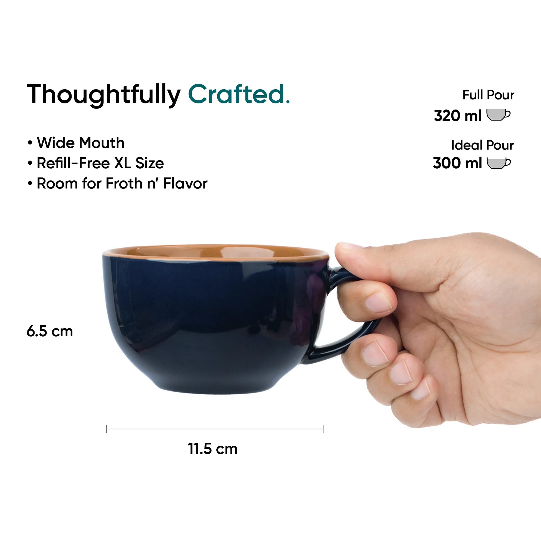 Large Ceramic Midnight Blue Coffee Cup Set of 2 | 320ml | XL Cuppa Collection