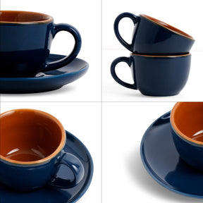Ceramic Espresso Cup & Saucer Set (Set of 2, 100 ml) – Midnight Blue
