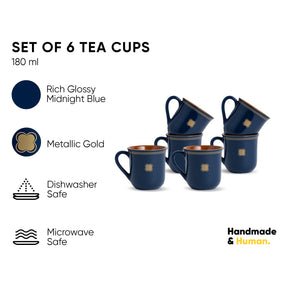 Royal Tea Cup Set, Set of 6, Blue, 180ml | Floral Print