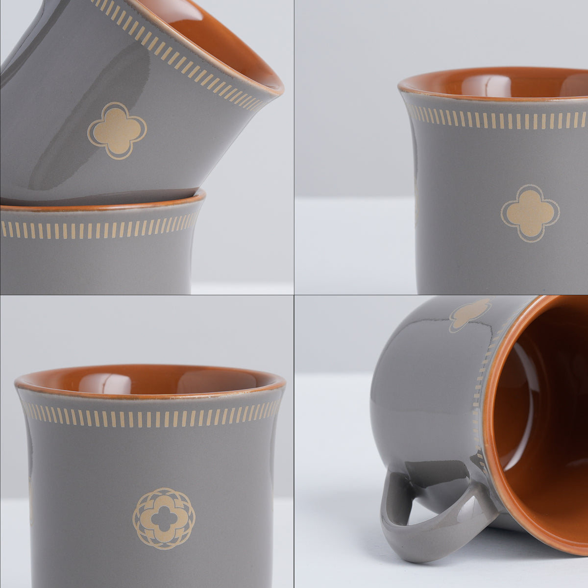 Royal Tea Cup Set, Set of 6, Grey, 180ml | Floral Print