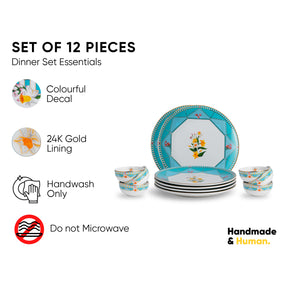 Ceramic Dinner Set – 12 Pcs – Nargis | Floral Stoneware Crockery