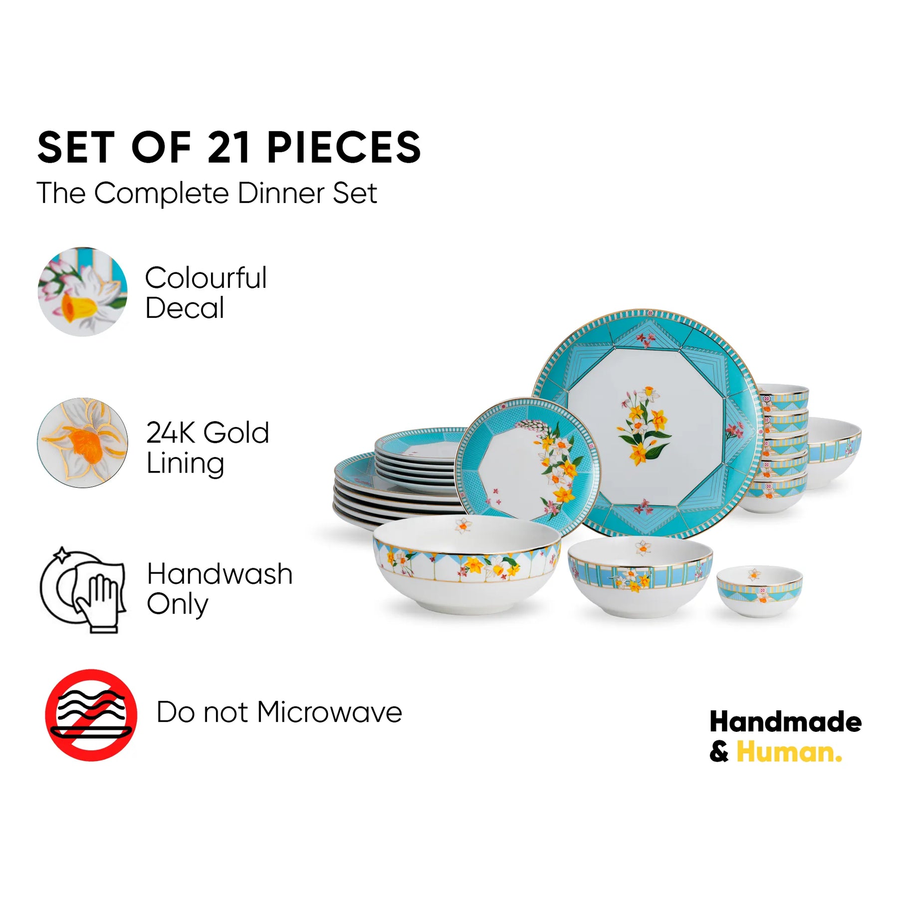 Ceramic Dinner Set | Nargis Collection | 21 Pieces | Dinner Set For 6 | Floral