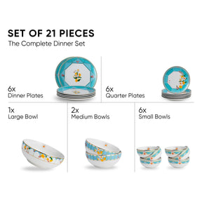 Ceramic Dinner Set | Nargis Collection | 21 Pieces | Dinner Set For 6 | Floral