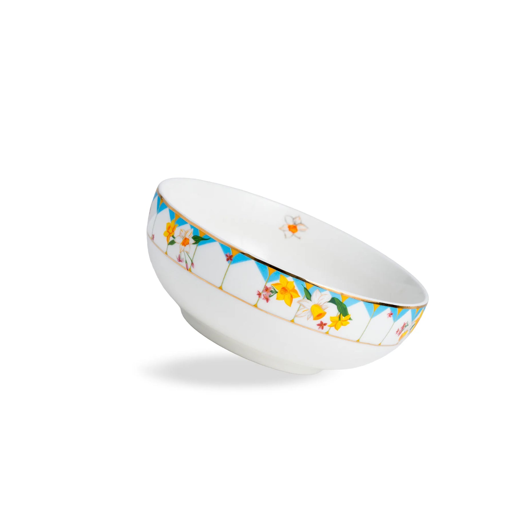 Decorative ceramic bowl with floral pattern on a white background