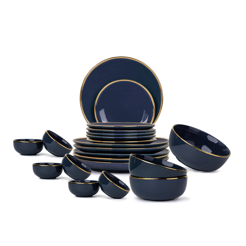Ceramic Dinner Set | Halo Collection | 21 Pieces | Dinner Set For 6 | Navy