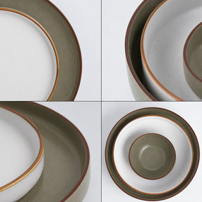 Ceramic Dinner Set | Japandi Collection | 21 Pieces | Dinner Set For 6 | Olive