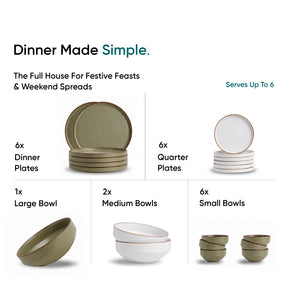 Ceramic Dinner Set | Japandi Collection | 21 Pieces | Dinner Set For 6 | Olive