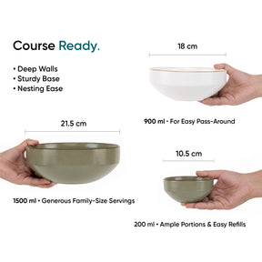 Ceramic Dinner Set | Japandi Collection | 21 Pieces | Dinner Set For 6 | Olive