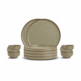 Ceramic Dinner Set | Japandi Collection | 12 Pieces | Olive | Matte Finish