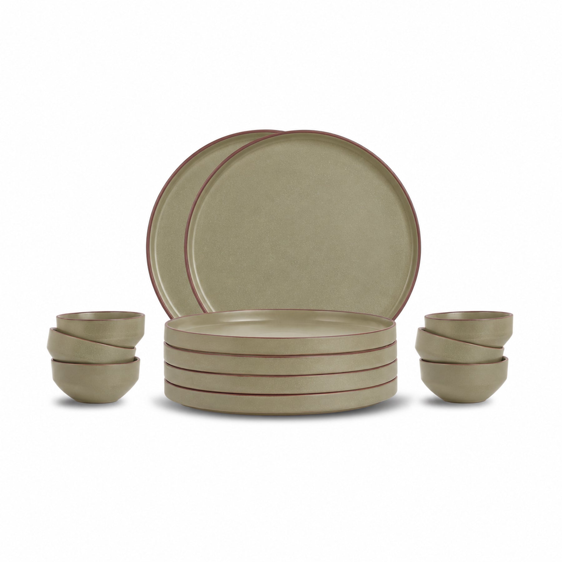 Ceramic Dinner Set | Japandi Collection | 12 Pieces | Olive | Matte Finish
