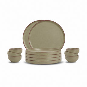 Ceramic Dinner Set | Japandi Collection | 12 Pieces | Olive | Matte Finish
