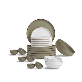 Ceramic Dinner Set | Japandi Collection | 21 Pieces | Dinner Set For 6 | Olive