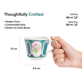 Parterre Ceramic Tea Cups with Gold Rim – 180 ML | Set of 6