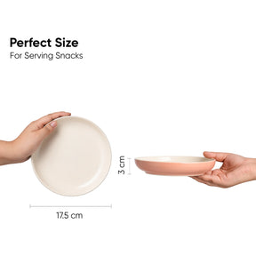 Two hands holding bowls with measurements indicating perfect size for snacks.