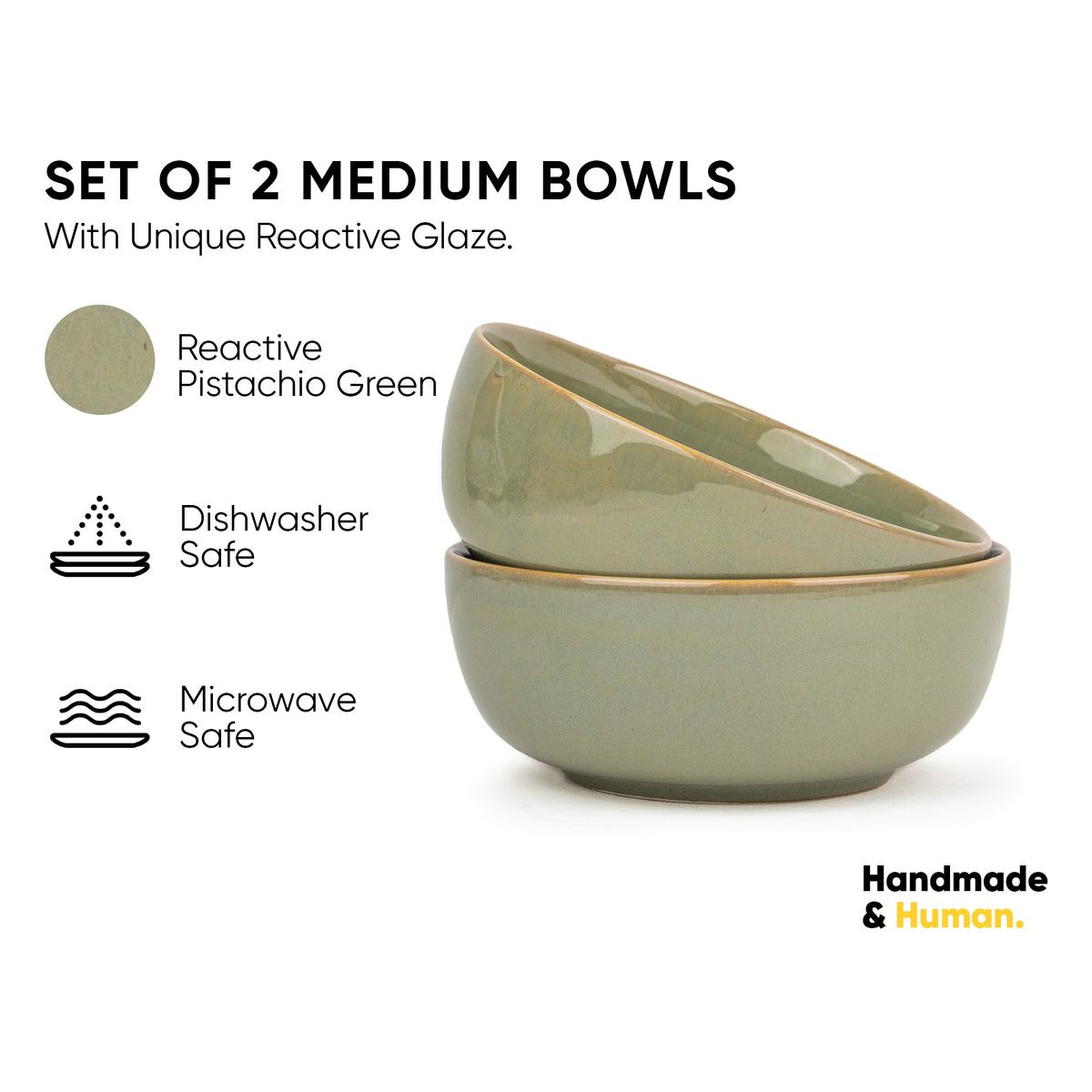 Ceramic Medium Bowl Set, 2 Pieces | Glossy Finish | Stoneware Self Reactive Collection