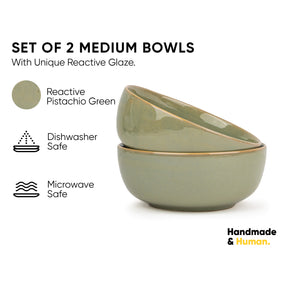 Ceramic Medium Bowl Set, 18cm, 2 Pieces | Glossy Finish | Stoneware Ceramic Serving Bowls