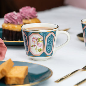Parterre Ceramic Tea Cups with Gold Rim – 180 ML | Set of 6