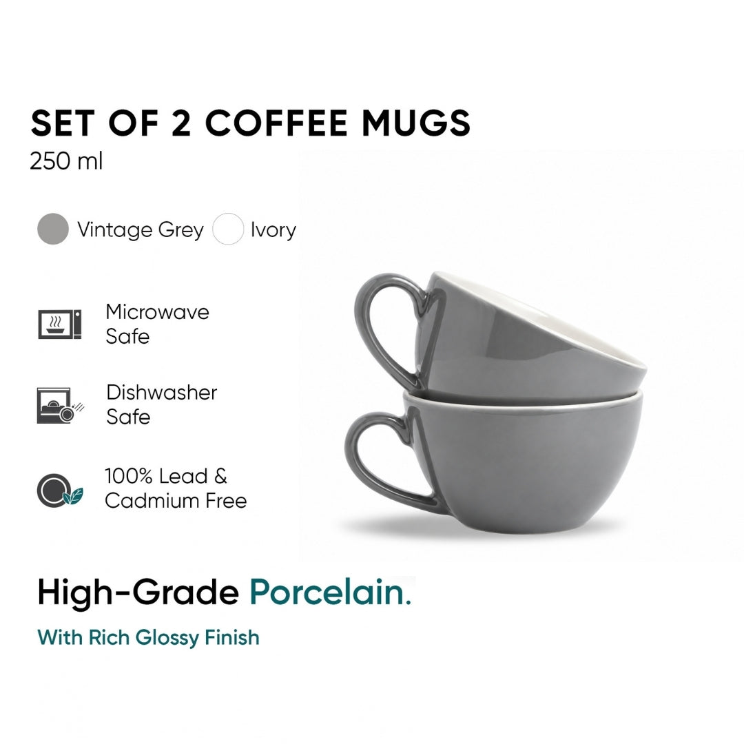 Grey Ceramic Cappuccino Cups – 250 ML | Set of 2
