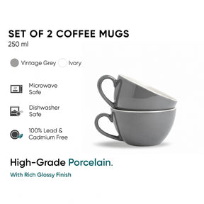 Grey Ceramic Cappuccino Cups – 250 ML | Set of 2