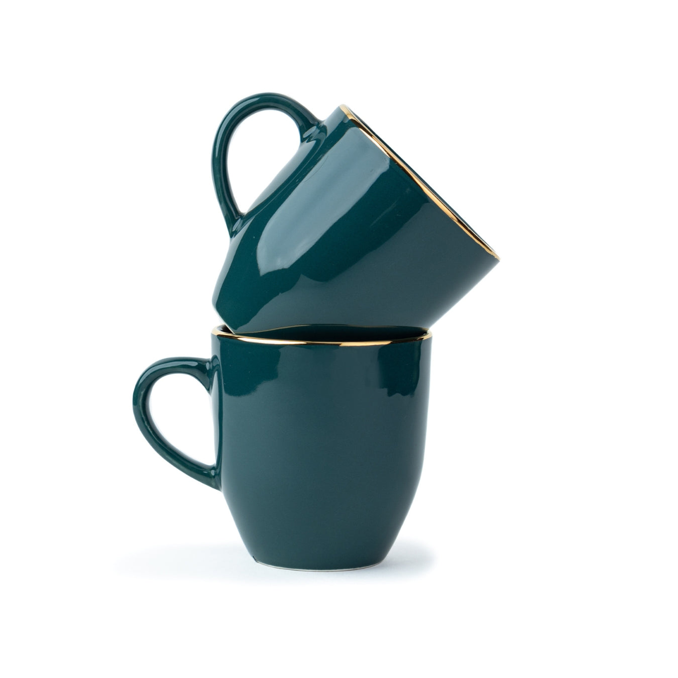 Ceramic Coffee Mug Set of 2, 300ml – Teal & Gold | Gold Line Collection