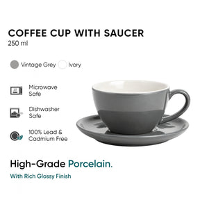 Ceramic Grey Cappuccino Cup & Saucer – 250 ML