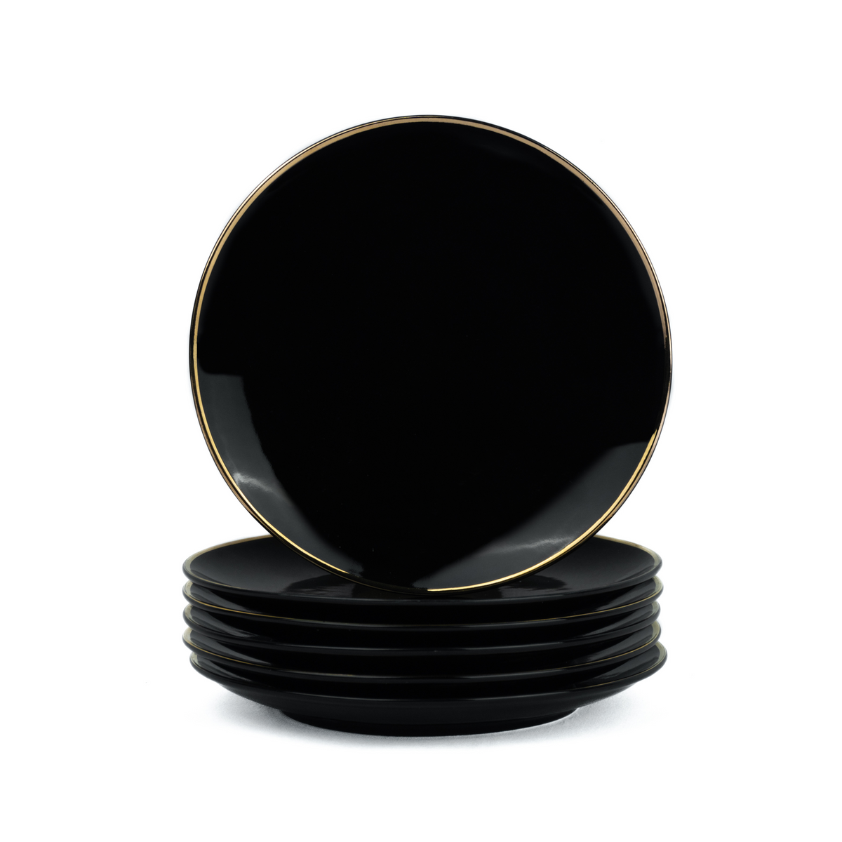 Ceramic Quarter Plates Set of 6 - Black Goldline Collection | Glossy Finish