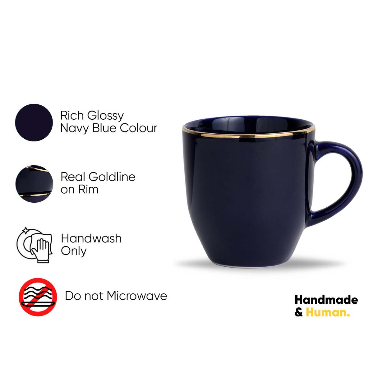 Ceramic Coffee Mug 300ml – Navy Blue with Gold Detailed | Milk Mug