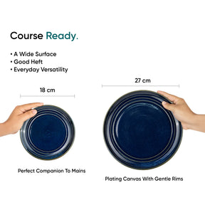 Ceramic Dinner Set | Flow Collection | 21 Pieces | Dinner Set For 6 | Blue