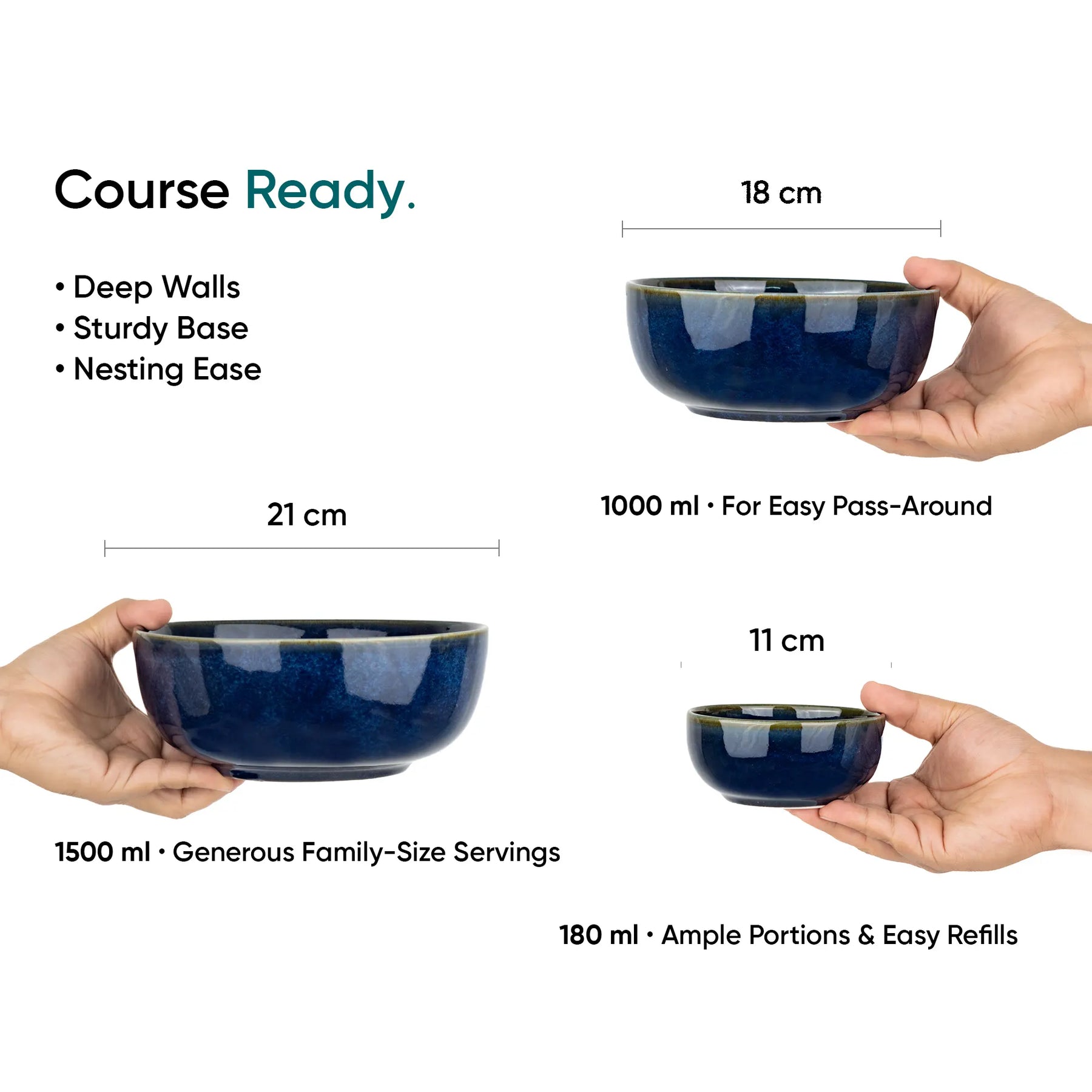 Ceramic Dinner Set | Flow Collection | 21 Pieces | Dinner Set For 6 | Blue