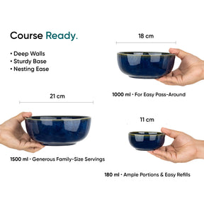 Ceramic Dinner Set | Flow Collection | 21 Pieces | Dinner Set For 6 | Blue