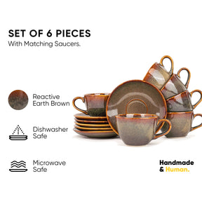 Ceramic Cup and Saucer Set of 6,  200ml | Revolve Collection