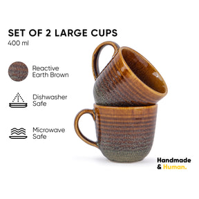 Large Ceramic Coffee Mug Set | Ribbed Collection | 400ml | Glossy Stoneware