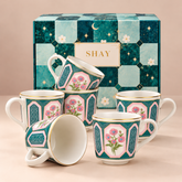 Parterre Ceramic Tea Cups with Gold Rim – 180 ML | Set of 6