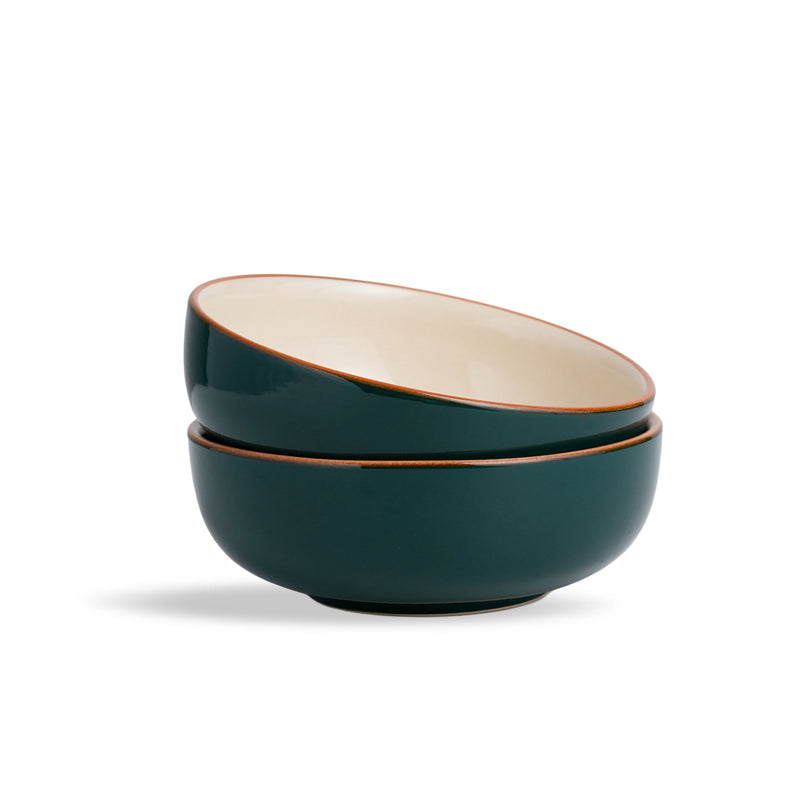Teal Ivory Ceramic Pasta Bowl Set 2 Pieces, 18cm