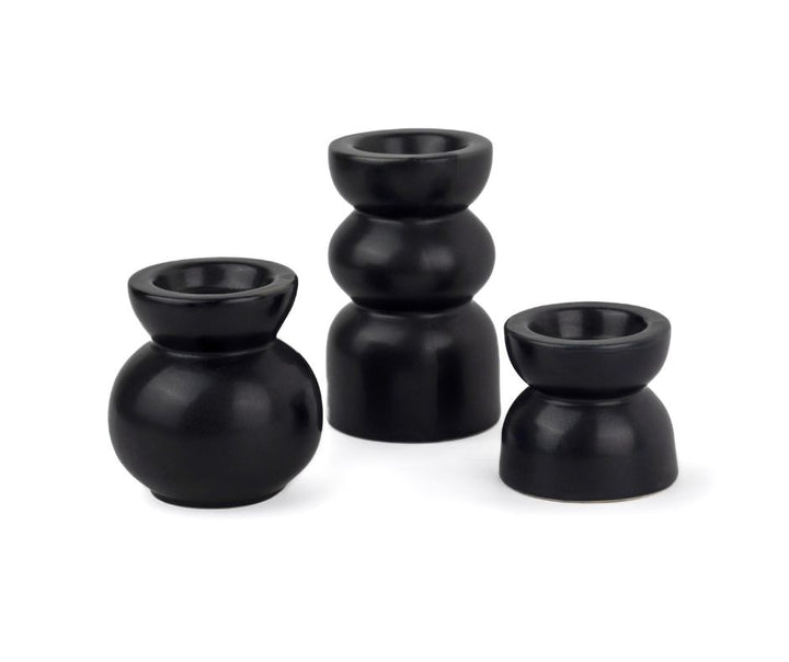 Shay Ceramic Tea Light Holder Set of 3, Black, Decor Collection | Zen Tea Light Holders for Home Décor | Tea Light Holder Ceramic | Modern Tableware Online India