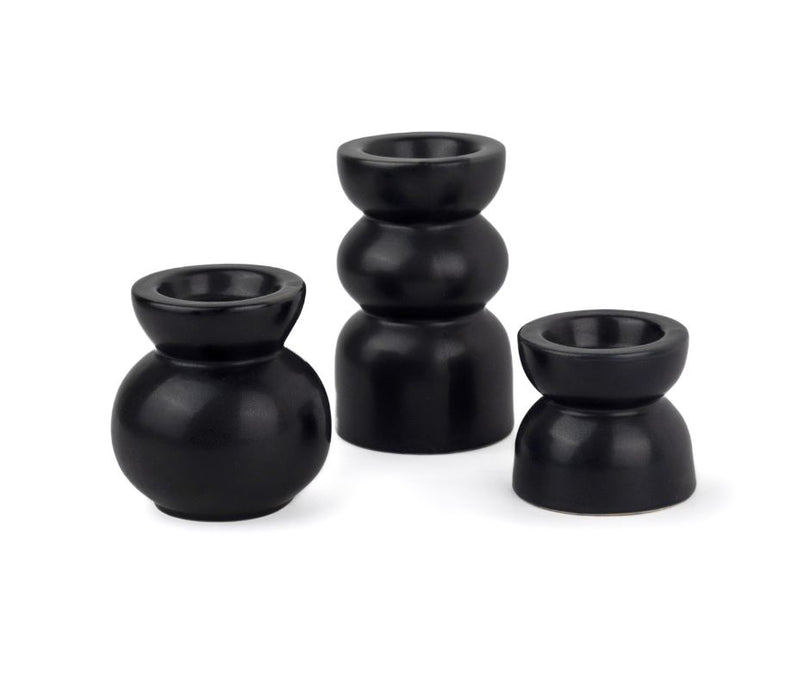 Shay Ceramic Tea Light Holder Set of 3, Black, Decor Collection | Zen Tea Light Holders for Home Décor | Tea Light Holder Ceramic | Modern Tableware Online India