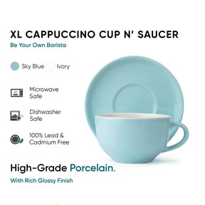 Large Ceramic Coffee Cup & Saucer Set 320ml | XL Cuppa Collection | Glossy Finish
