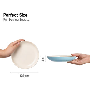 Two hands holding bowls with measurements indicating their perfect size for serving snacks.