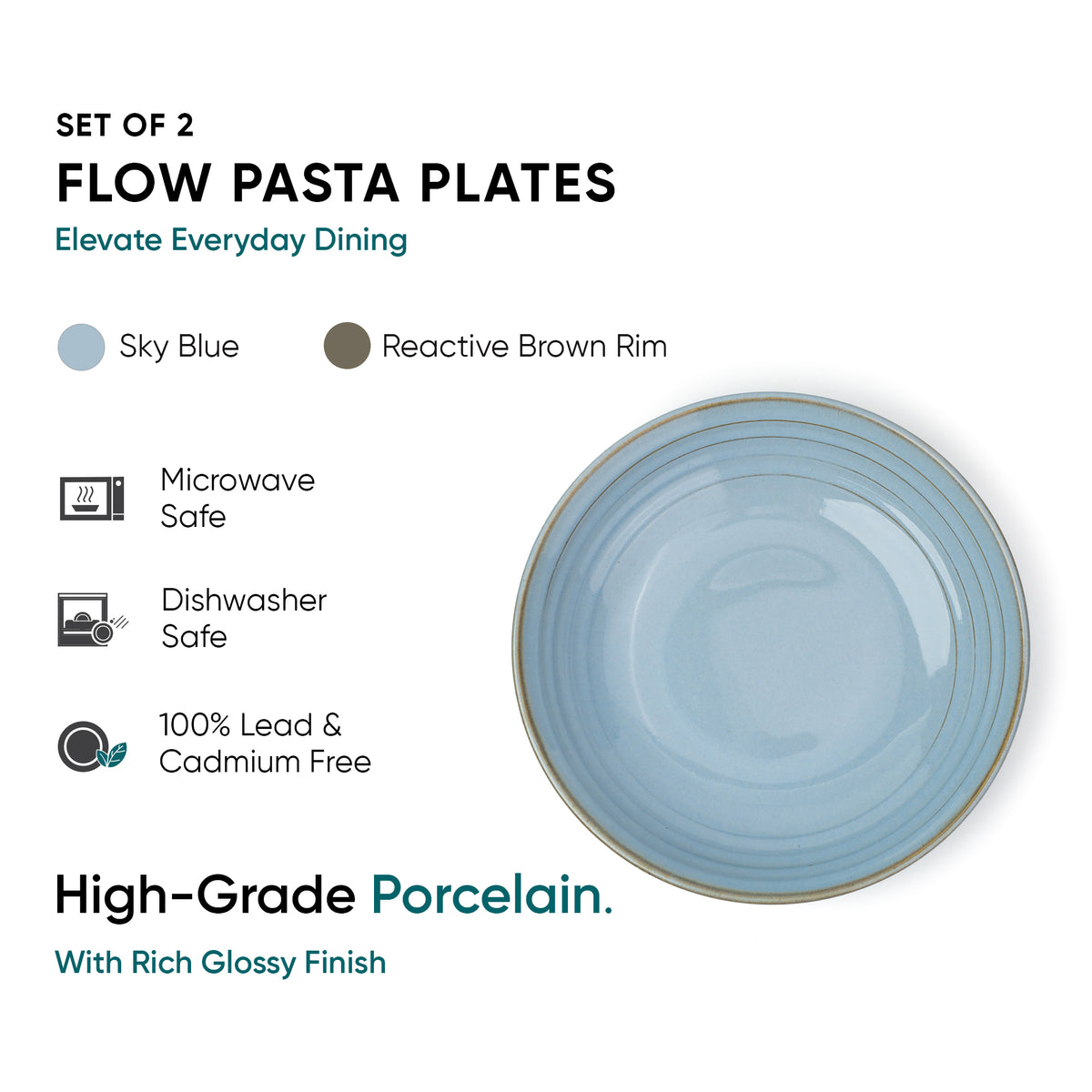 Ceramic Pasta Bowl | Flow Collection | Set of 2 | Light Blue