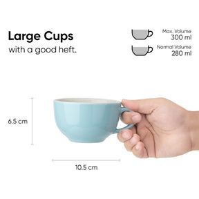 Large Cappuccino Cup Saucer Set, Light Blue, 320ml | XL Cuppa Collection | Glossy Finish