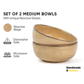 Ceramic Medium Bowl Set, 18cm, 2 Pieces | Glossy Finish | Stoneware Ceramic Serving Bowls