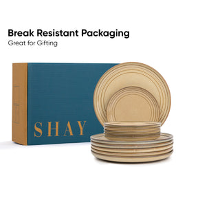 Ceramic Dinner Plates Set, 21 Pieces | Beige Self Reactive Collection | Glossy Finish