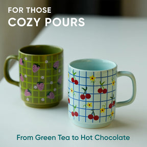 Ceramic Mug Set of 2 | Strawberry & Cherry Coffee Cups 300ml