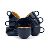 Midnight Blue Ceramic Tea Cup & Saucer Set – 180 ML | Set of 6