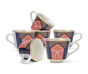 Ceramic Tea Cups Set of 6, Noor,180ml | Decorative Decal Collection | Glossy Finish