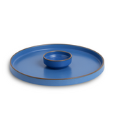 Japandi Ceramic Platter with Dip Bowl – Blue, Large