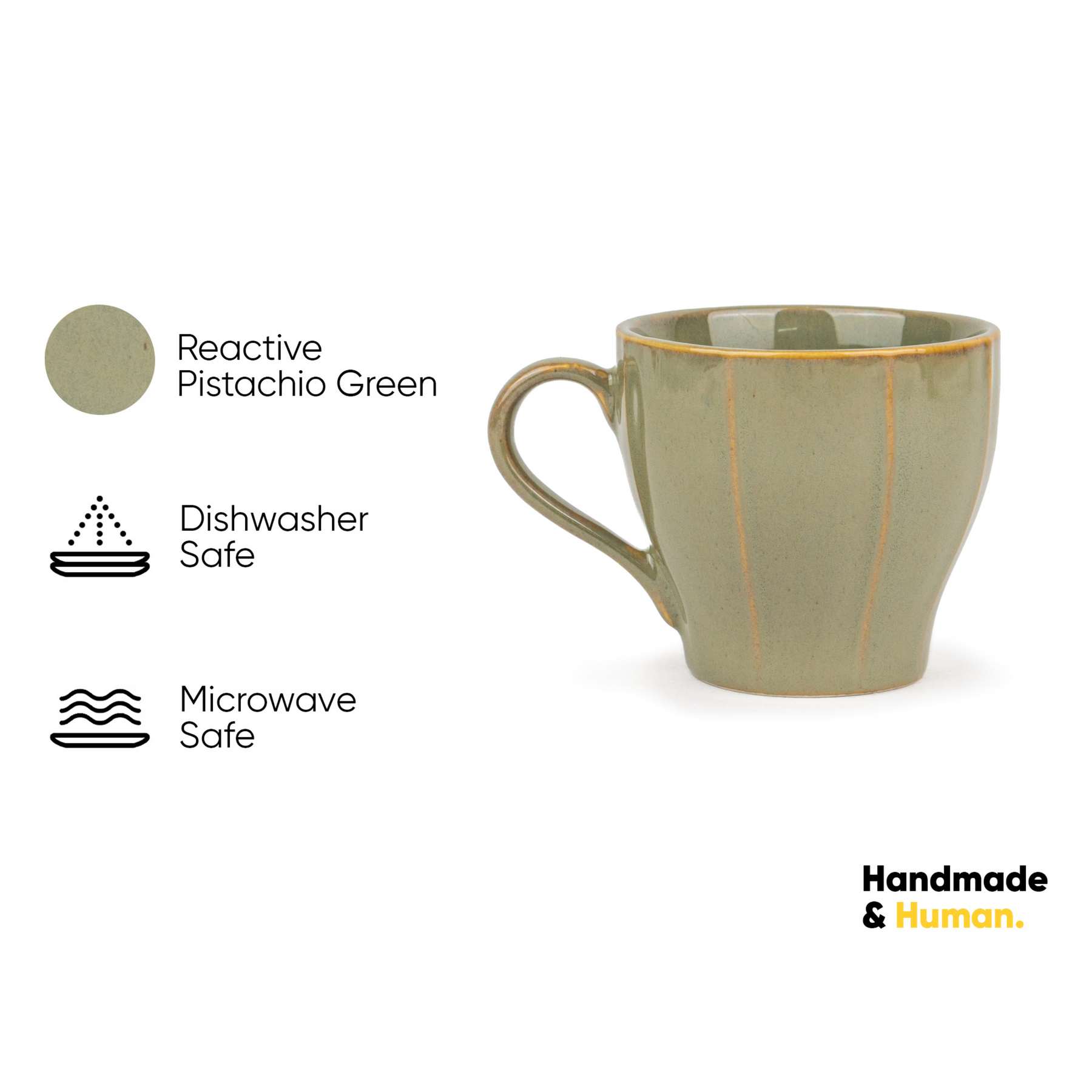 Ceramic Tea Cup 180ml – Pista Green | Reactive Glaze Finish
