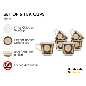 Ceramic Tea Cup Set of 6, 180ml, Decorative Decal Collection